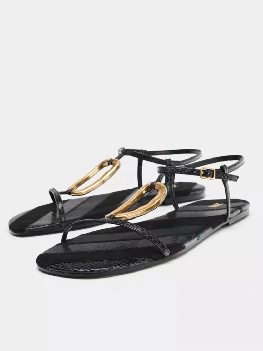 Zara Black Sandal with Gold Applique - Picture 1 of 6